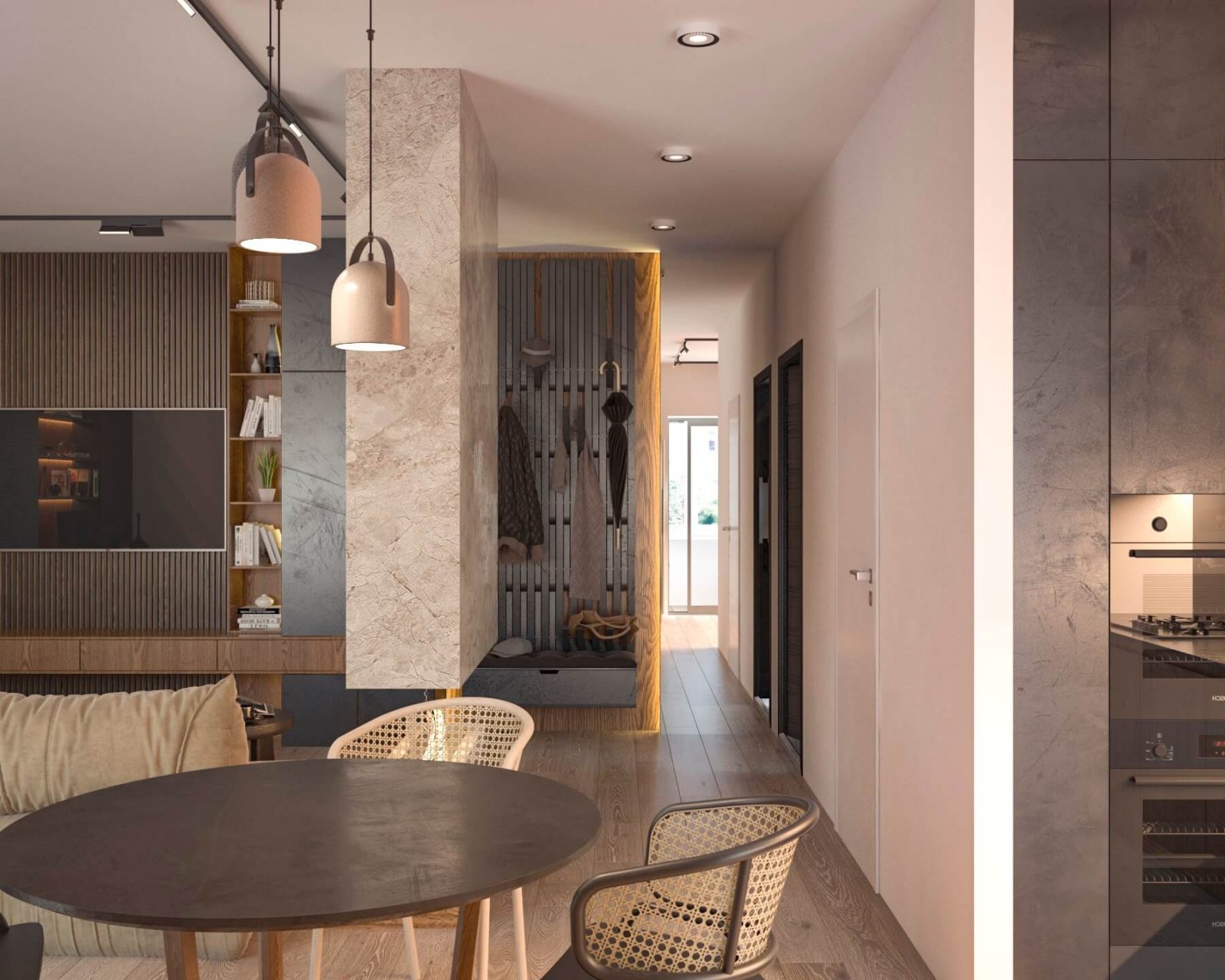 многозадачный интерьер кухни-гостиной в эскизном проекте 8